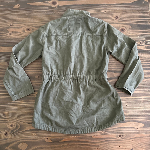 Kids Me Jane Utility Jacket Green Gold Size 7 Button Front Drawstring Heart - Picture 4 of 5